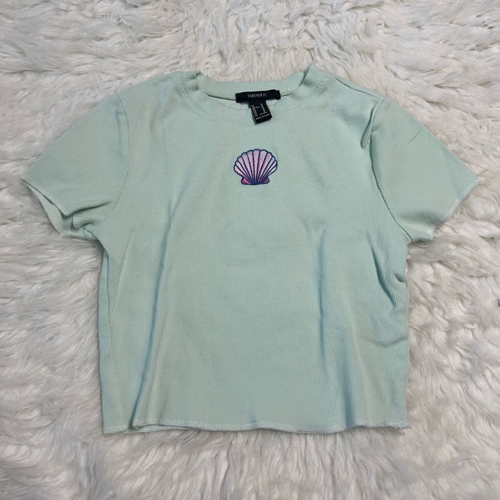 Forever 21 Mint Top with Pink Shell Design